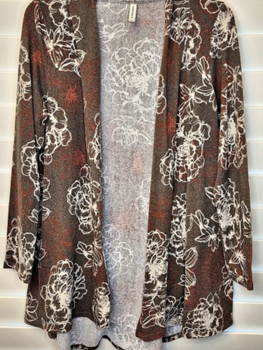 Emerald Floral Open Front Cardigan Brown Gray Size Large